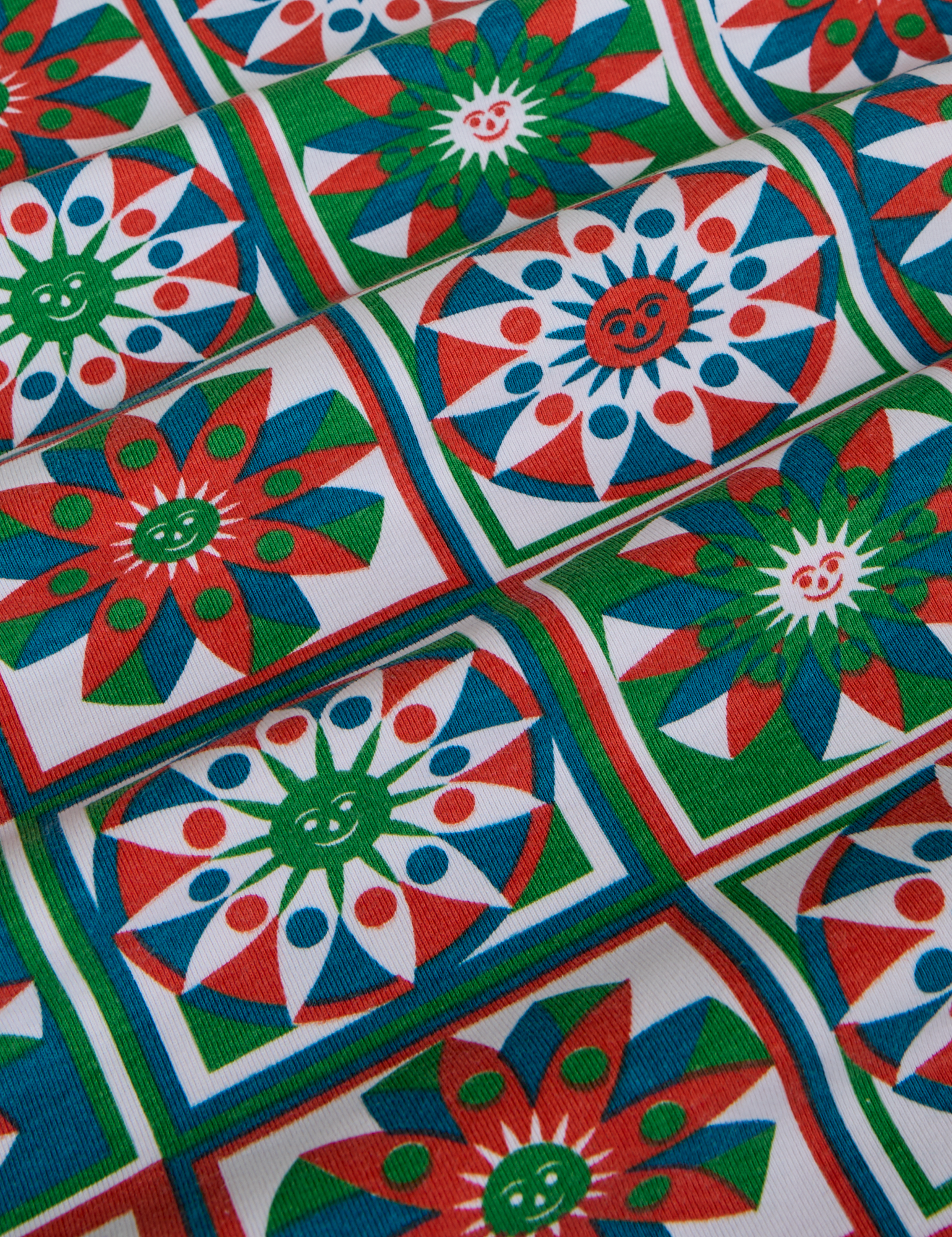 Long Sleeve Baby Tee in Quilt Print fabric detail close up