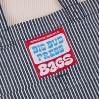Railroad Stripe Denim Mini Tote with Big Bud Press Bag label in red, blue and white