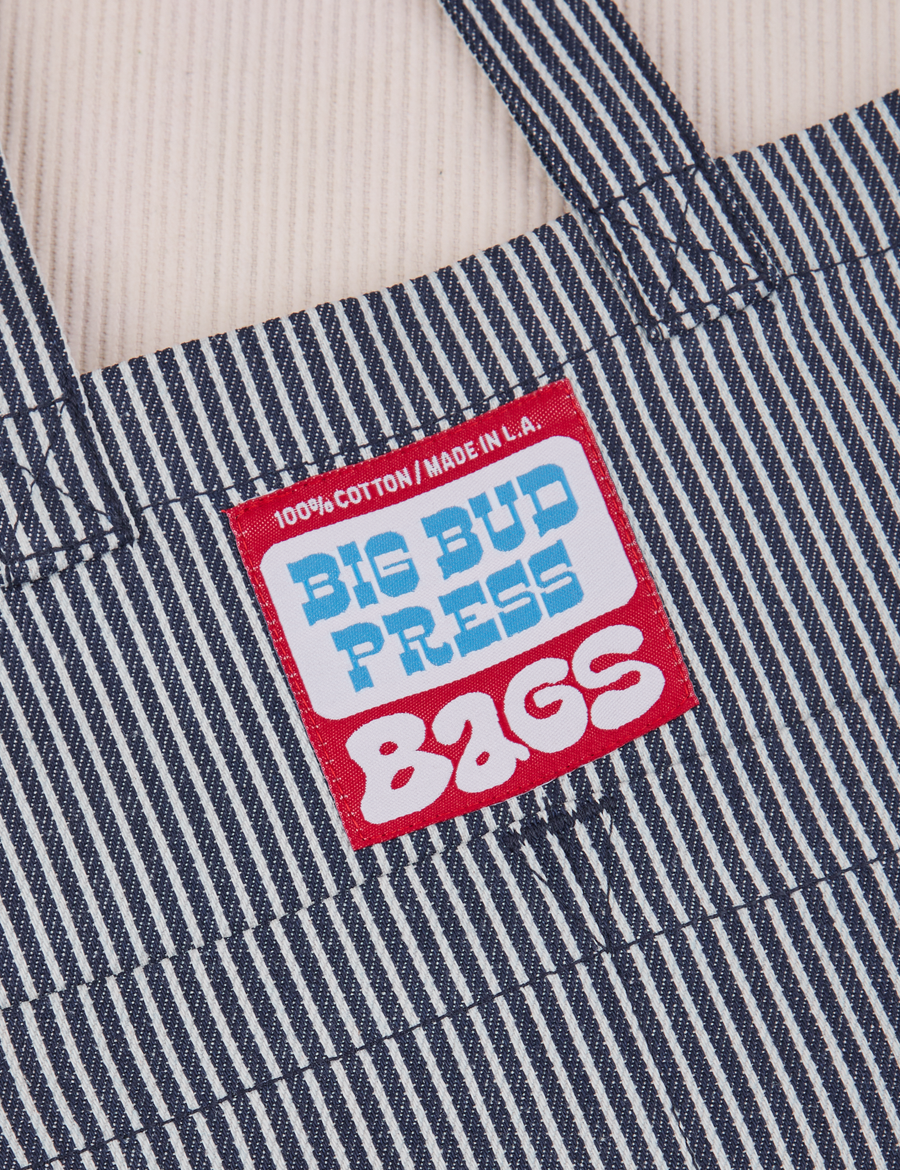 Railroad Stripe Denim Mini Tote with Big Bud Press Bag label in red, blue and white