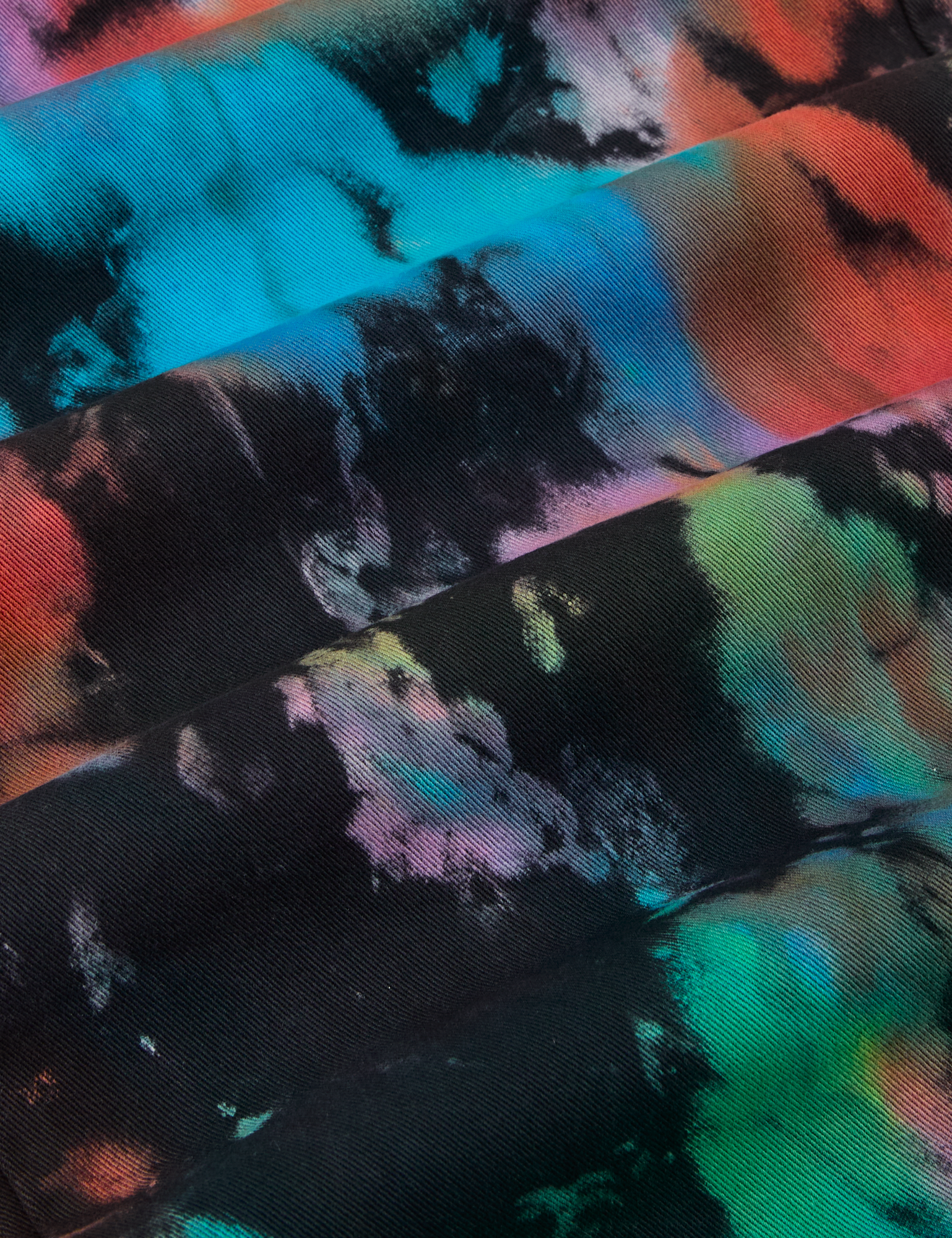 Work Pants in Rainbow Magic Waters fabric detail close up
