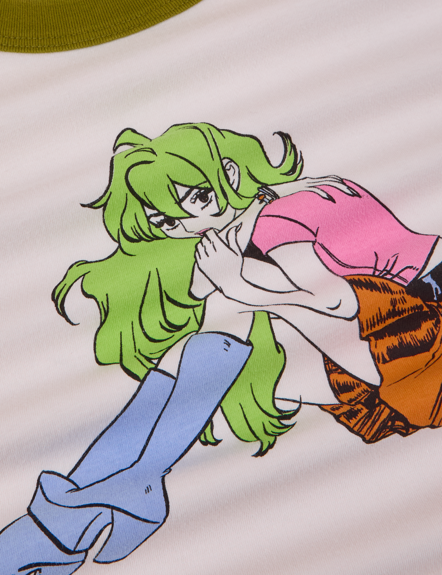 Close up of illustration of woman with green hair