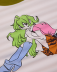 Close up of illustration of woman with green hair