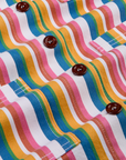 Stripe Work Jacket in Rainbow Stripe fabric detail close up. Pink, yellow, orange, green, blue and white stripes.