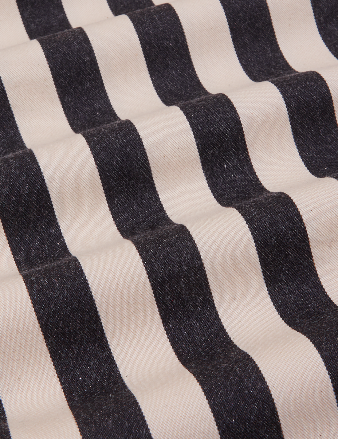 Black Striped Work Pants in White fabric detail close up