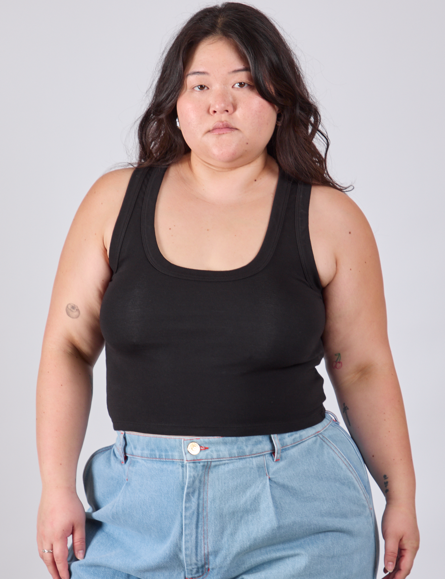 Cropped Tank Top in Basic Black on Ashley