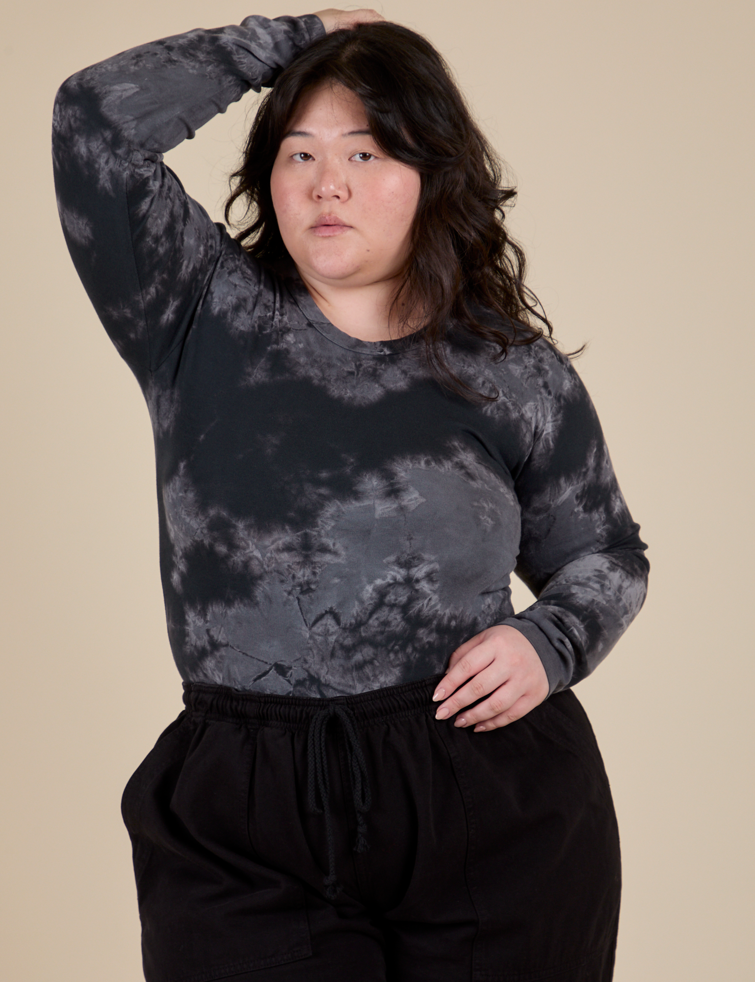 Long Sleeve Baby Tee in Black Magic Waters on Ashley