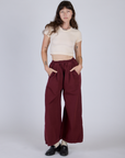 Pleated Pull-On Pants - Red Wine