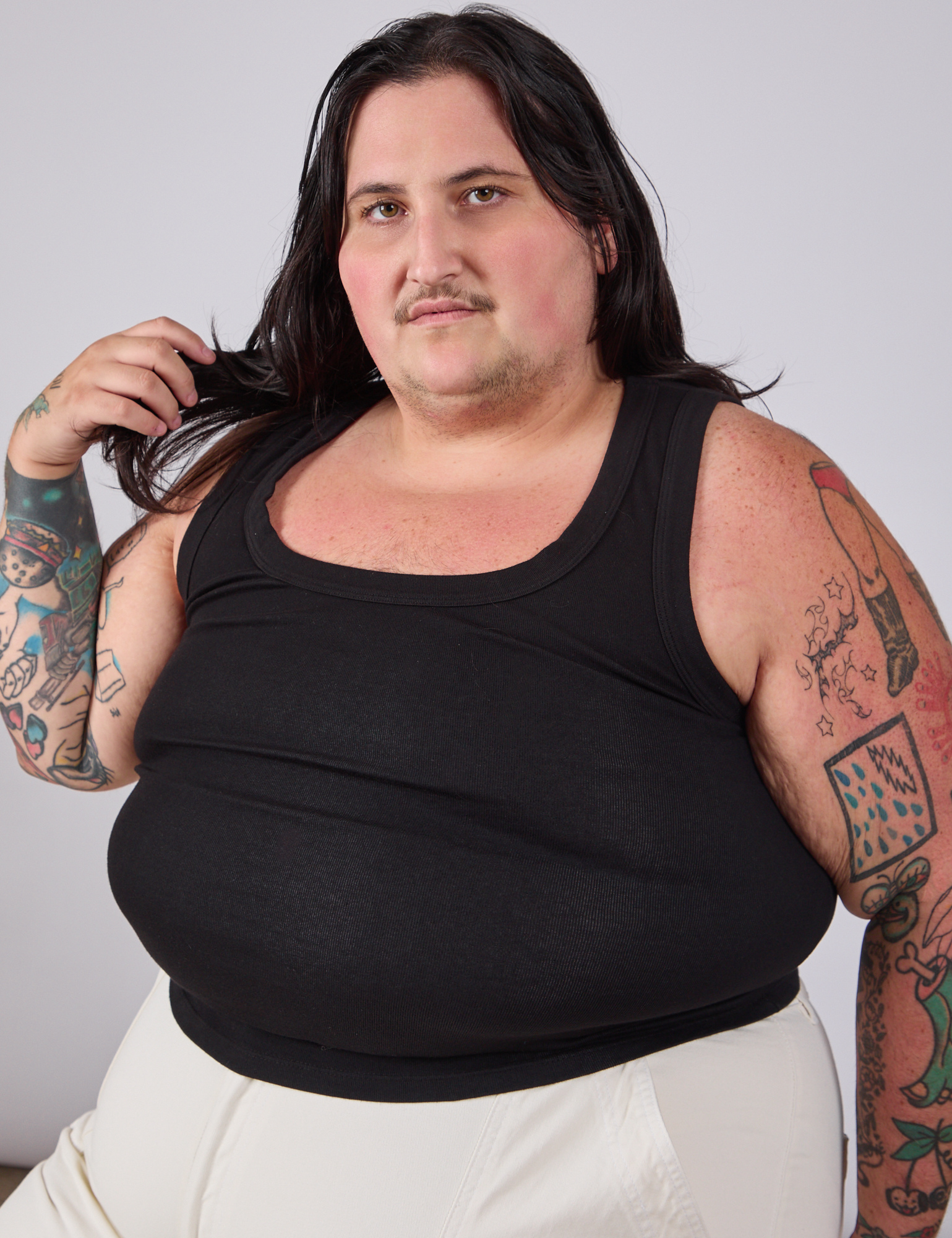 Tank Top in Basic Black angled front view on Sam