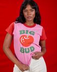 Kandia is 5'3" and wearing P Vintage Tee in Big Red Cherry