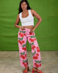 Cherry Paintstamped Work Pants in Bubblegum Pink and Cropped Tank in Vintage Tee Off-White on Kandia