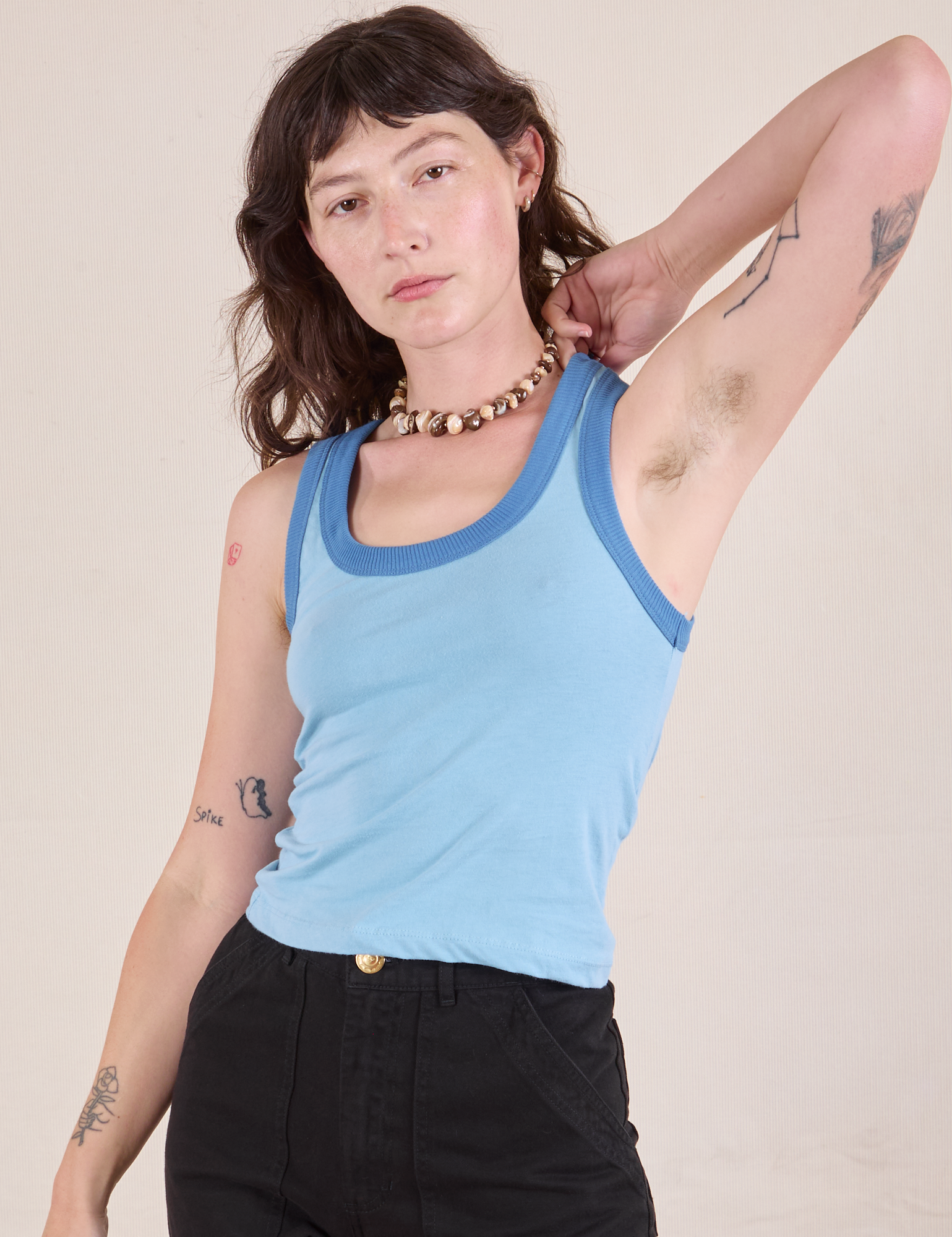 Colorblock Cropped Tank in Baby Blue on Alex