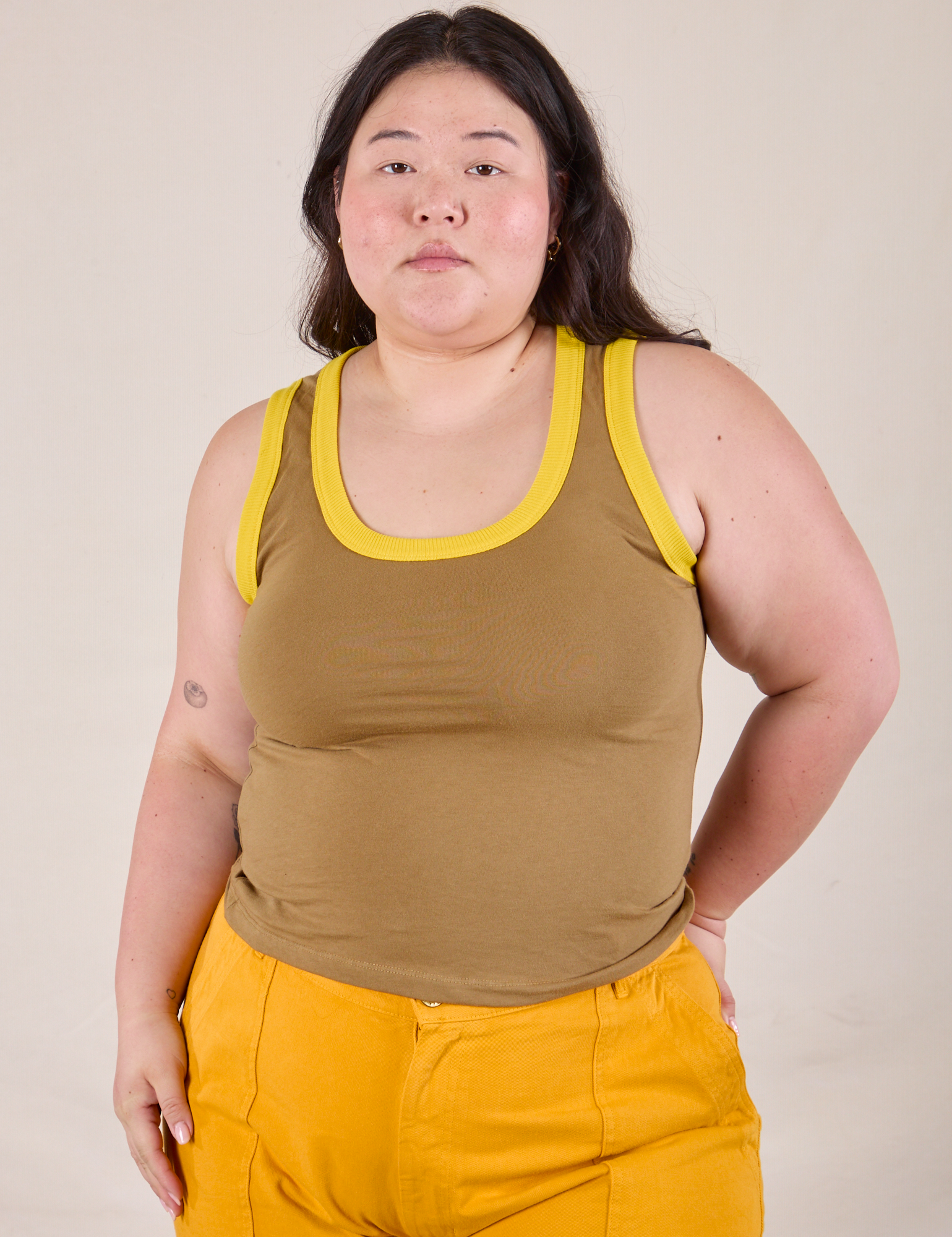 Colorblock Cropped Tank in Desert Brown on Ashley