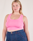 Lish is 5'8" and wearing S Cropped Tank Top in Bubblegum Pink