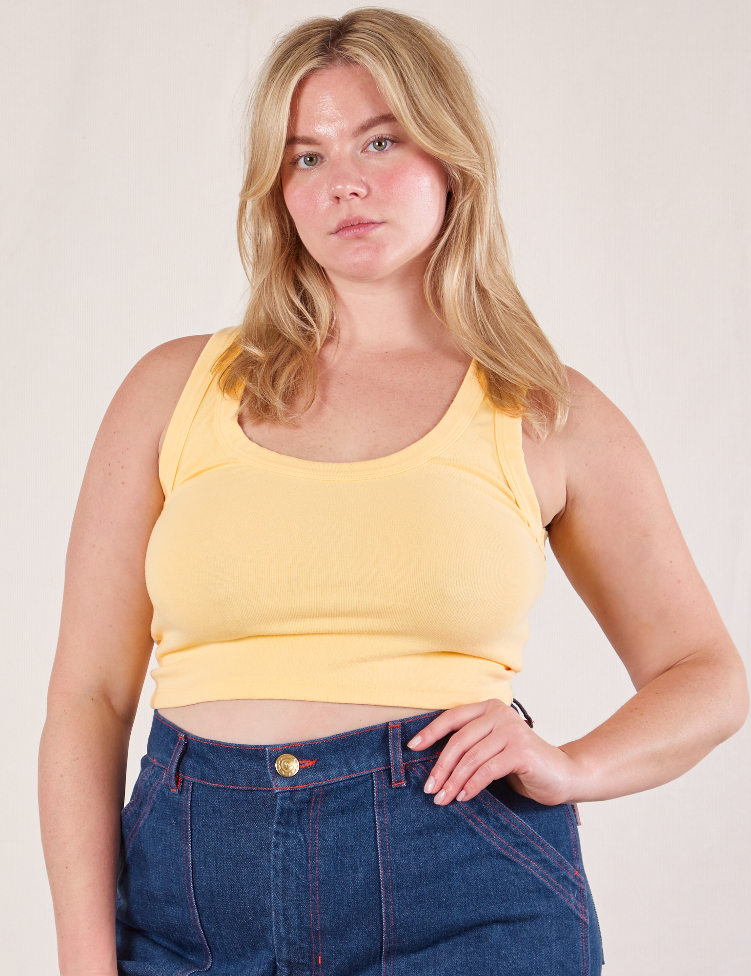 Lish is wearing Cropped Tank Top in Butter Yellow
