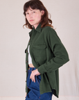 Flannel Overshirt in Swamp Green side view on Alex