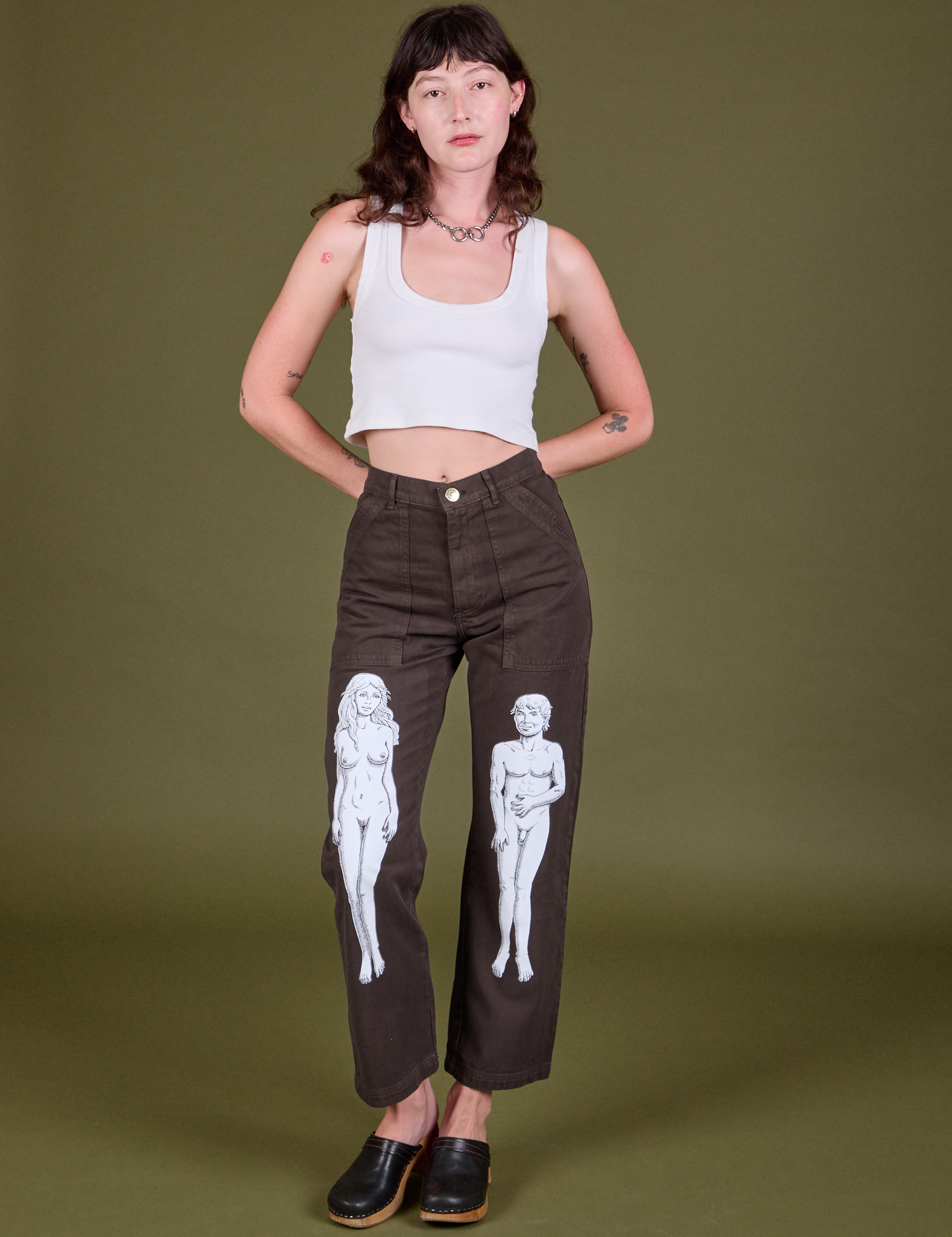 Guy Colwell Work Pants in Woman & Man and Cropped Tank in Vintage Tee Off-White on Alex