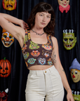 Cropped Tank Top in Halloween Masks on Alex