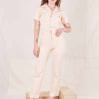 Heritage Short Sleeve Jumpsuit in Natural worn by Alex
