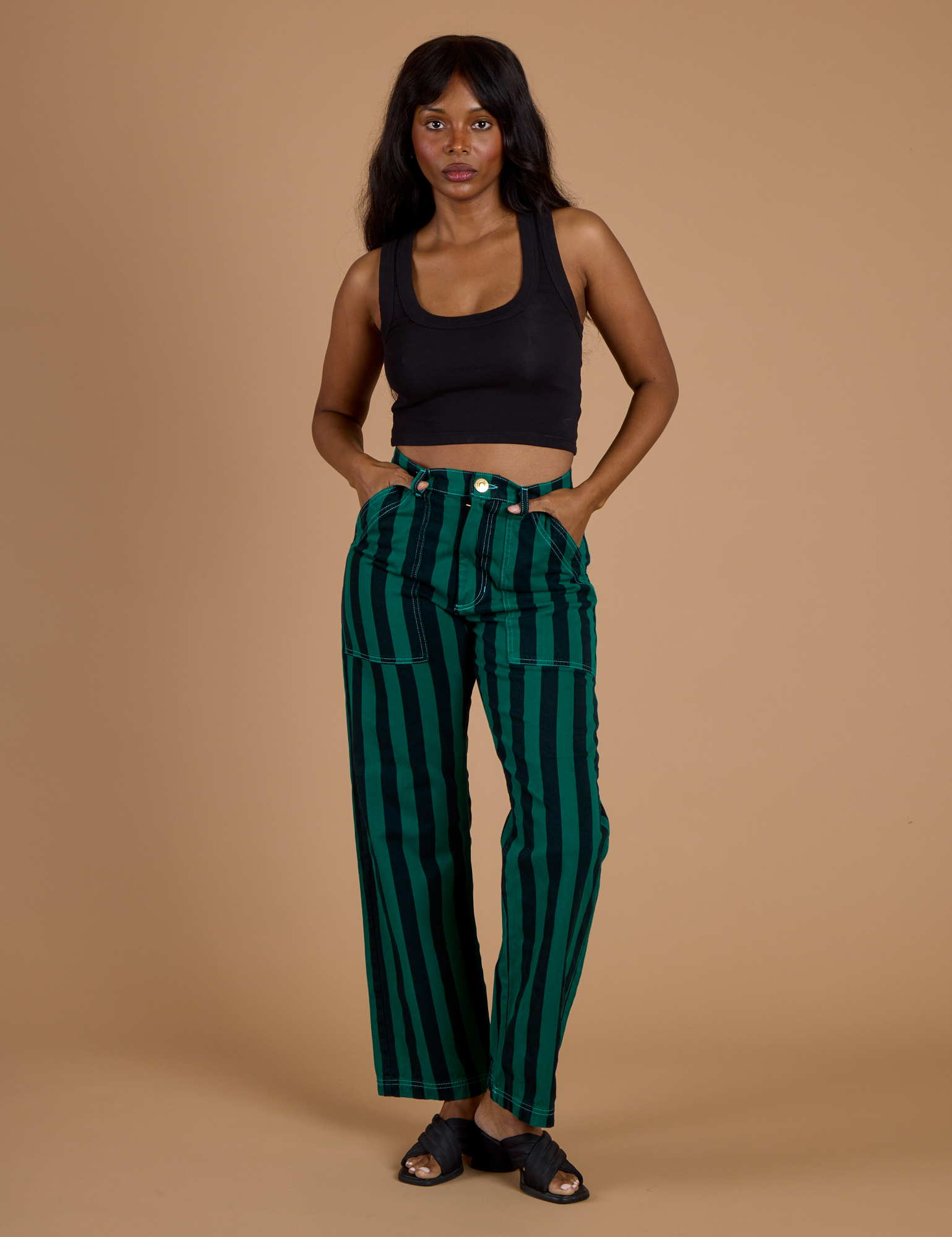 Black Stripe Work Pants - Hunter Green
