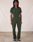 Jerrod is 6'3" and wearing M Long Jumpsuit in Swamp Green