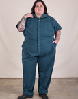 Sam is 5'10" and wearing 4XL Long Jumpsuit in Lagoon