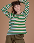 Long Sleeve Striped Burly Tee in Green on Alex