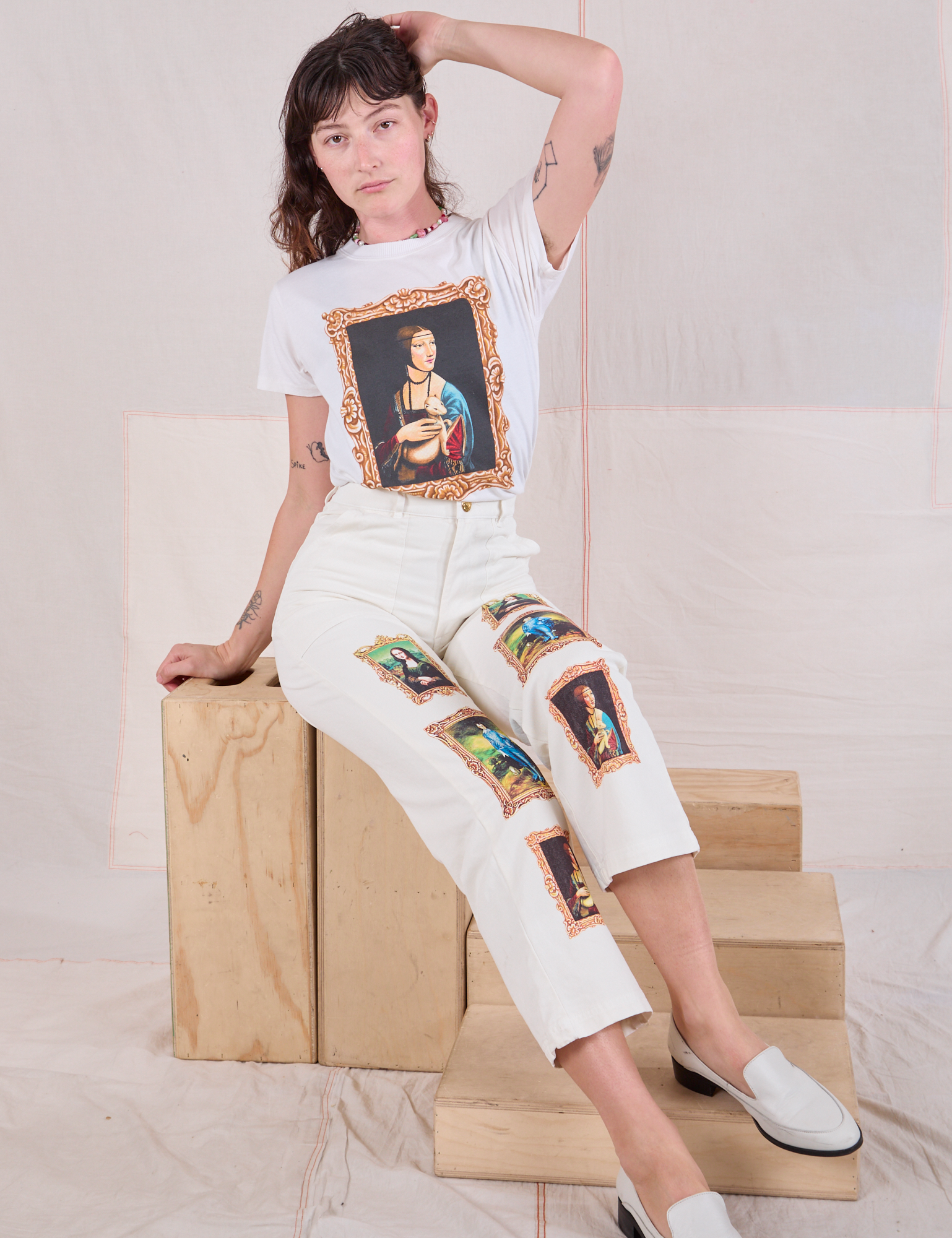 Alex is wearing Masters Organic Tee in Lady With An Ermine paired with Masters Work Pants