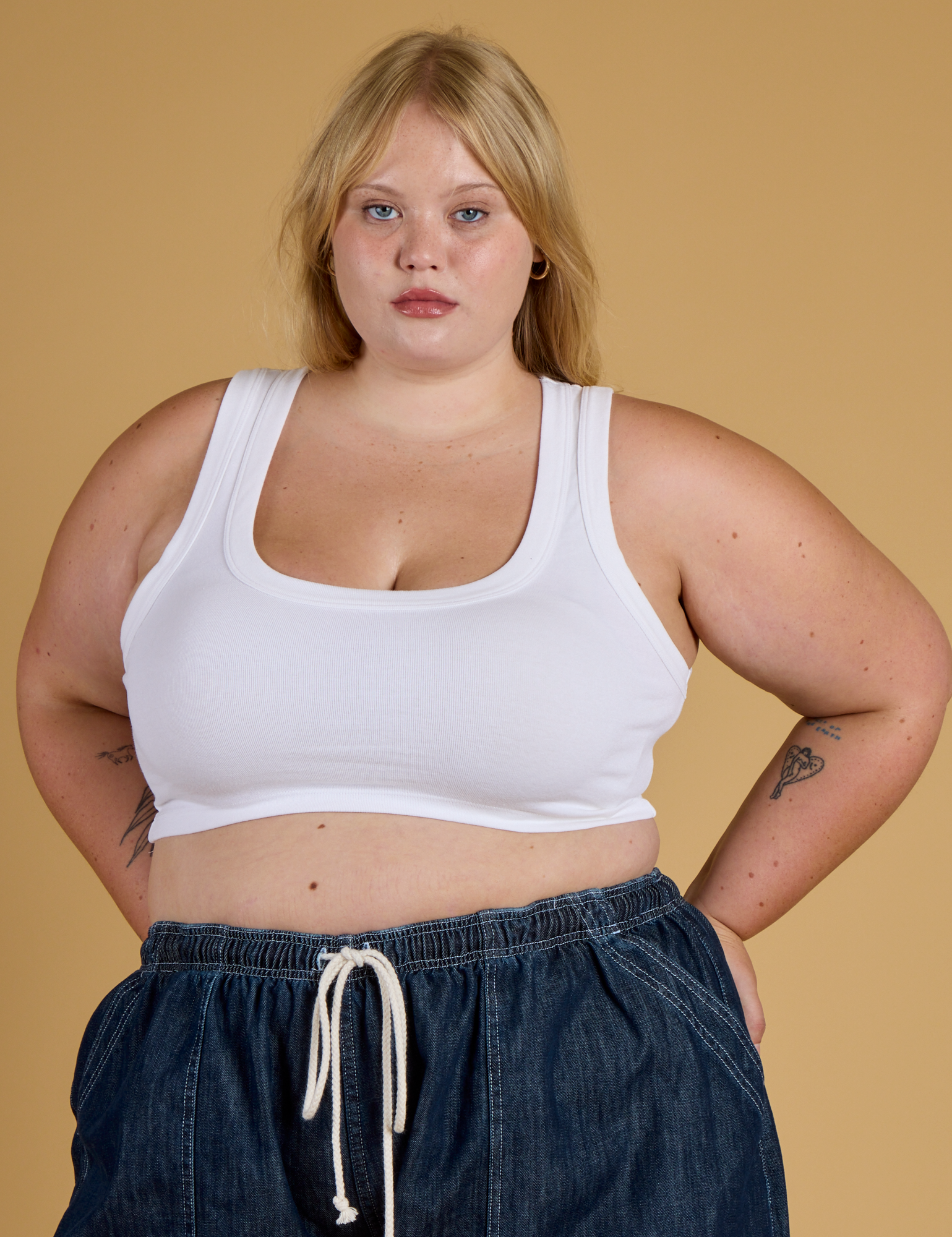 Contrast Stitch Mini Tank - Vintage Tee White