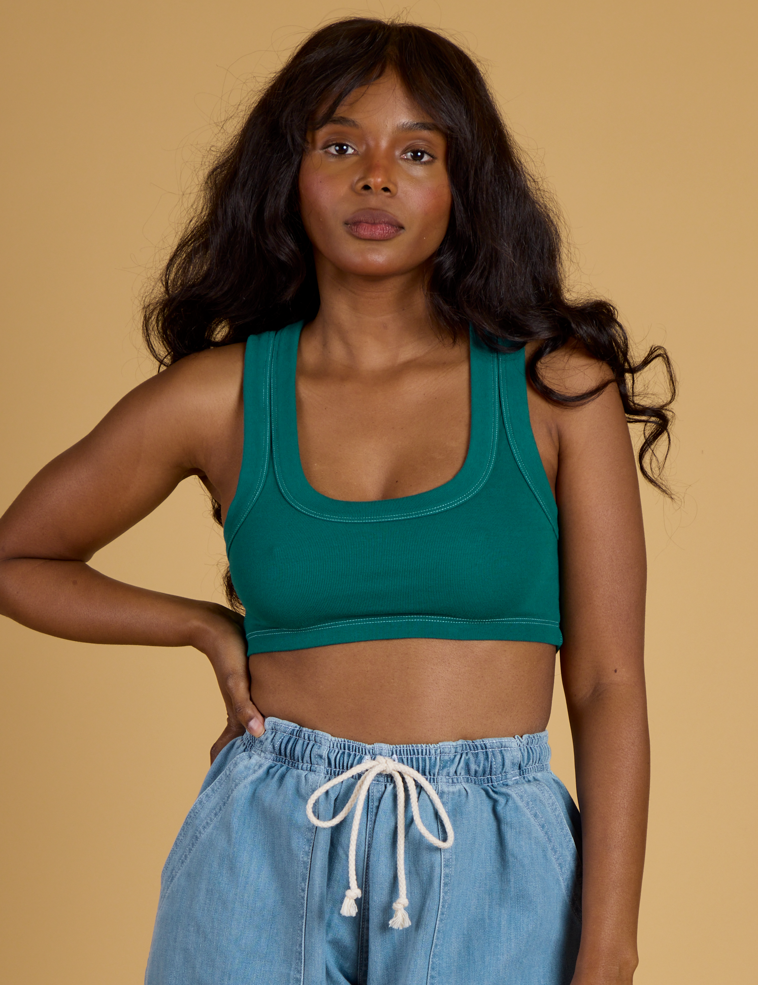 Contrast Stitch Mini Tank - Hunter Green