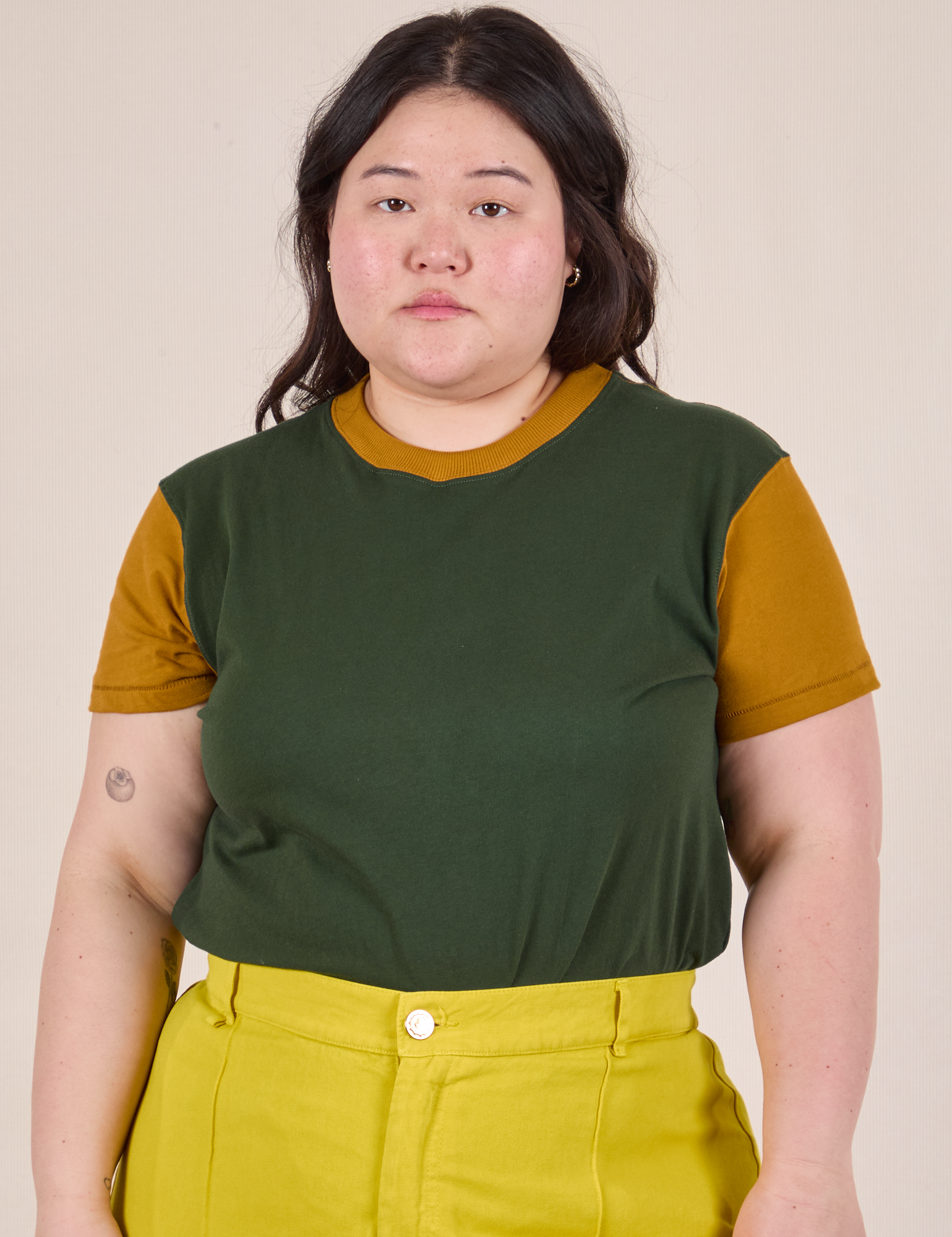 Mismatched Tee - Green &amp; Mustard