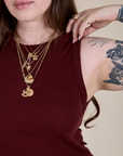 Muscle Tee in Red Wine front close up on Sydney