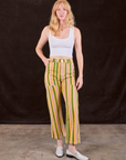 Margaret is 5'11" and wearing XS Stripe Work Pants in Vintage Sofa