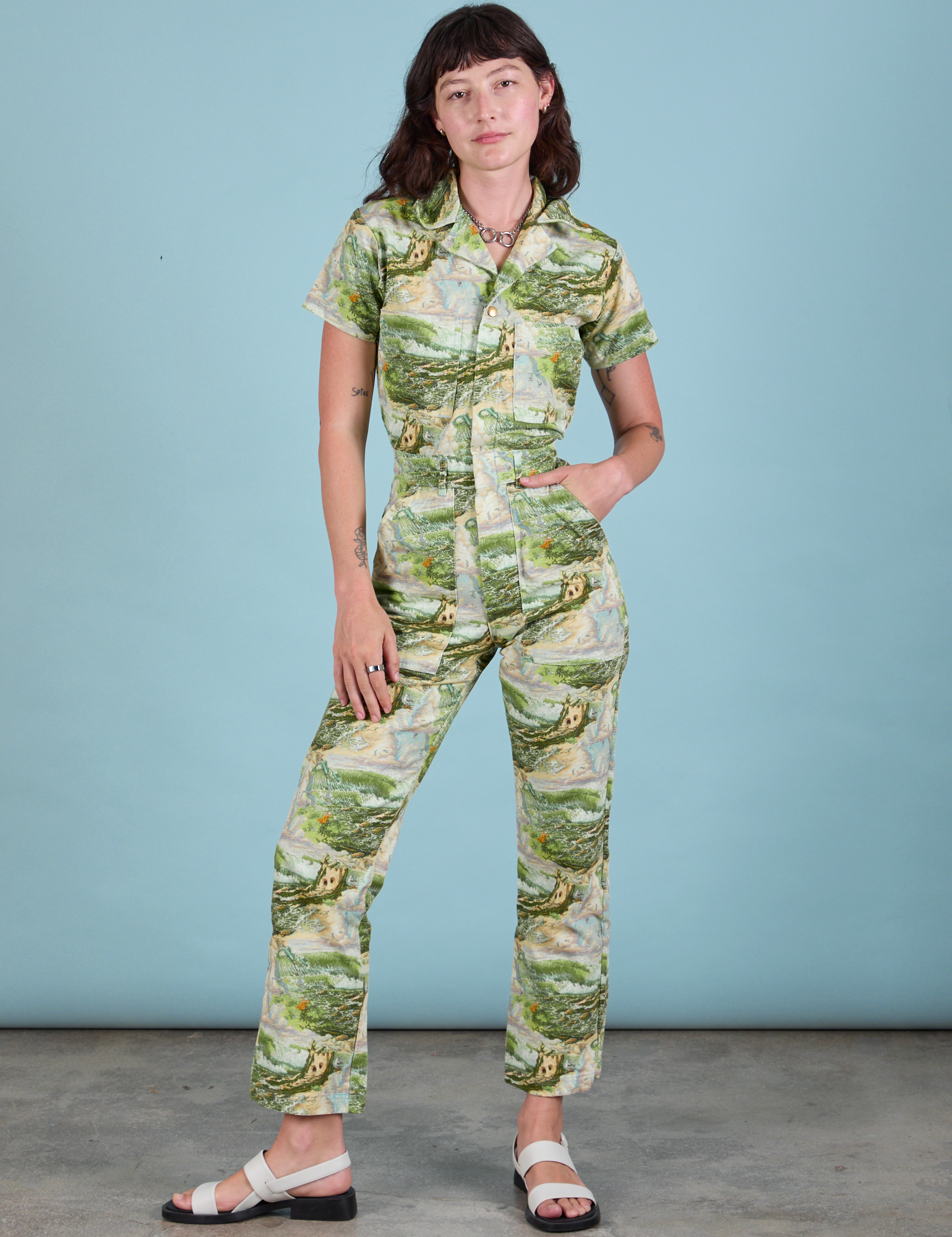 Alex is 5'8" and wearing XXS Ocean and Sky Jumpsuit