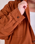 Twill Overshirt in Burnt Terracotta sleeve close up on Sam