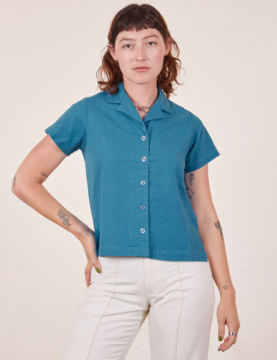 Alex is wearing Pantry Button-Up in Marine Blue