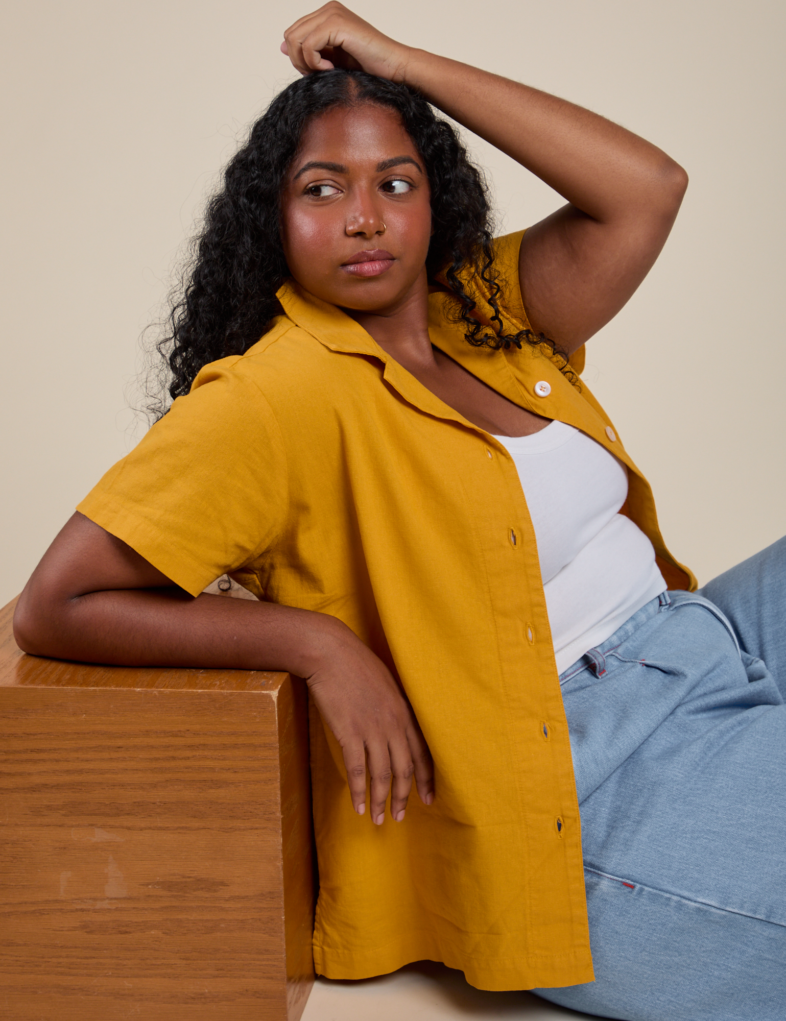 Pantry Button-Up in Mustard Yellow on Meghna