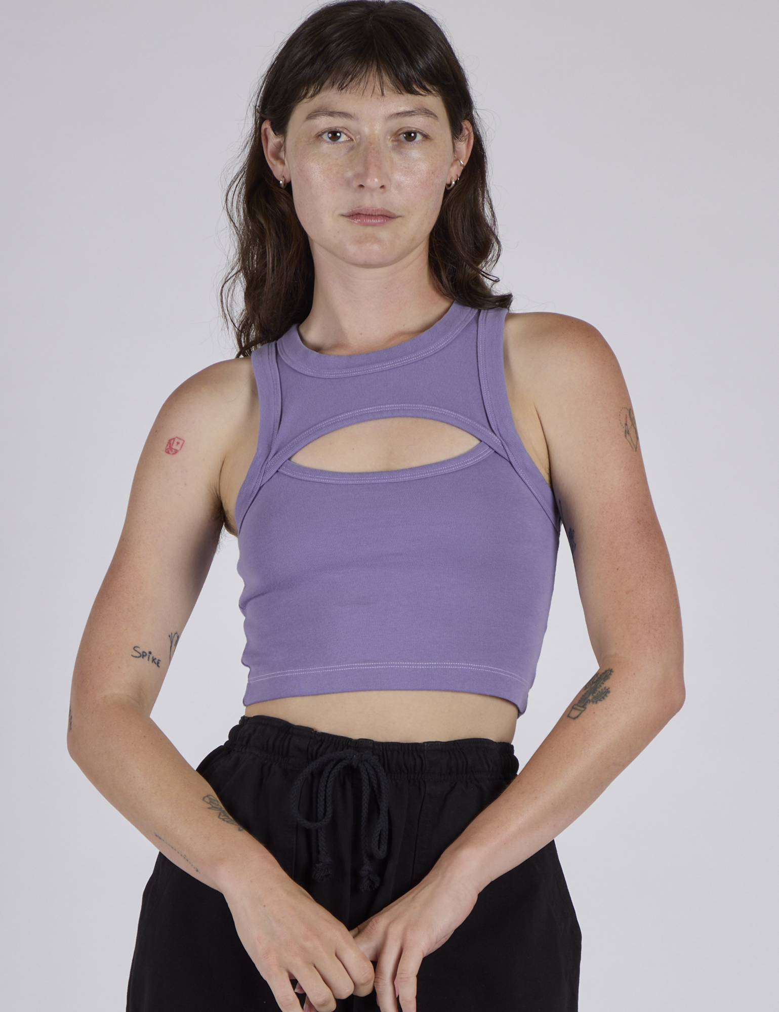 Alex wearing the Faded Grape Porthole Tank