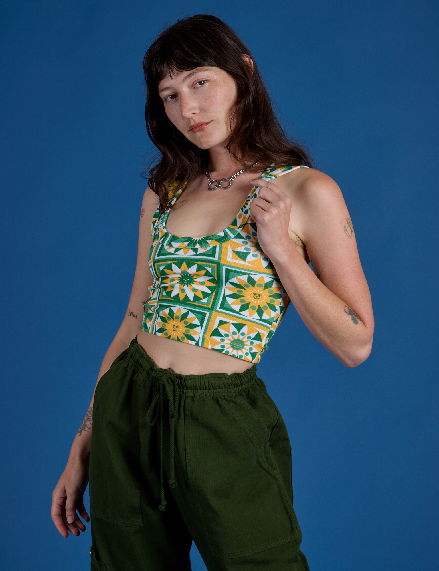Cropped Tank Top - Spring Quilt Print