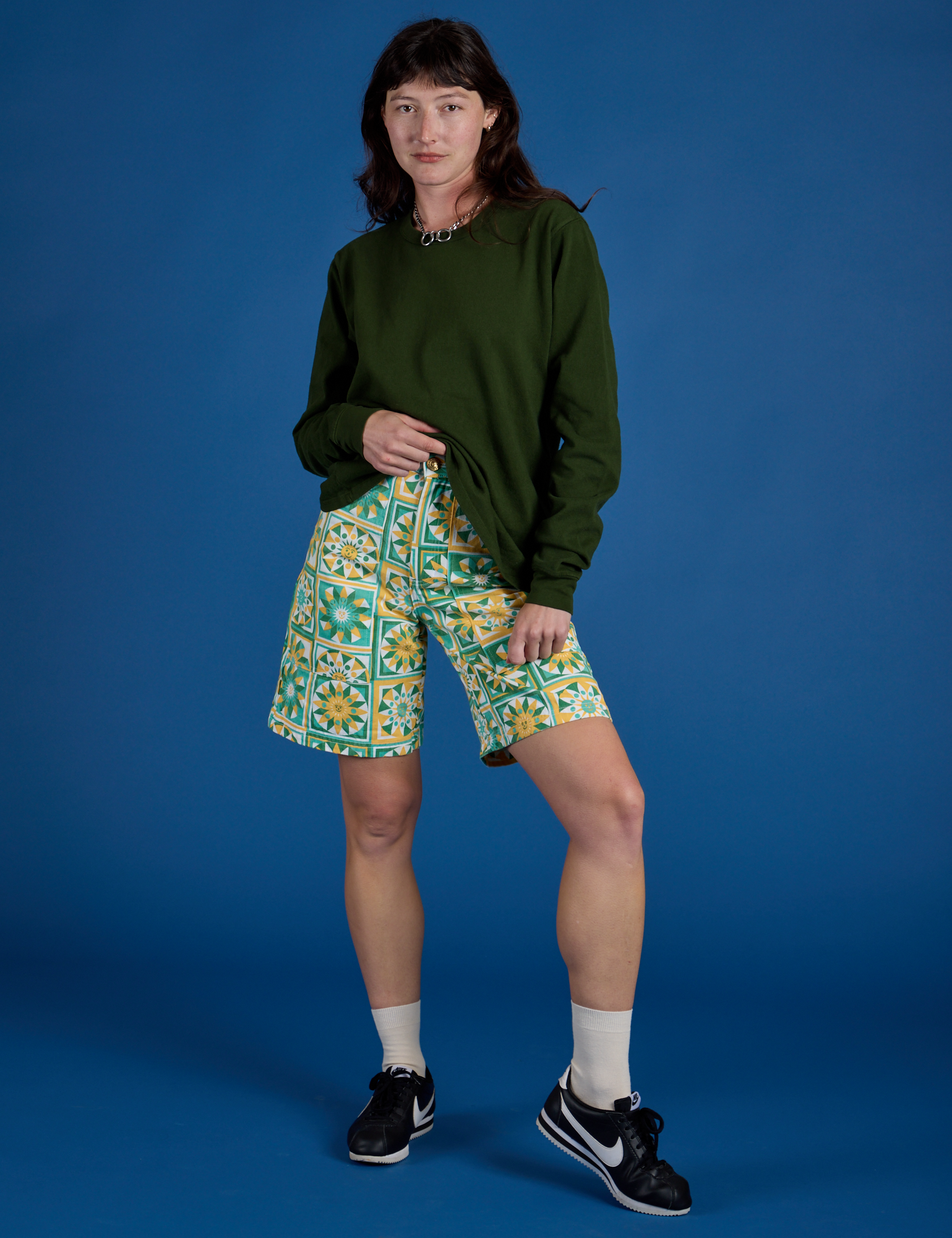 Longline Work Shorts - Spring Quilt Print