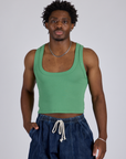 Isaac is 5’10” and wearing M Cropped Tank Top in Seafoam Green