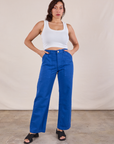 Work Pants in Royal Blue and Cropped Tank in Vintage Tee Off-White on Tiara