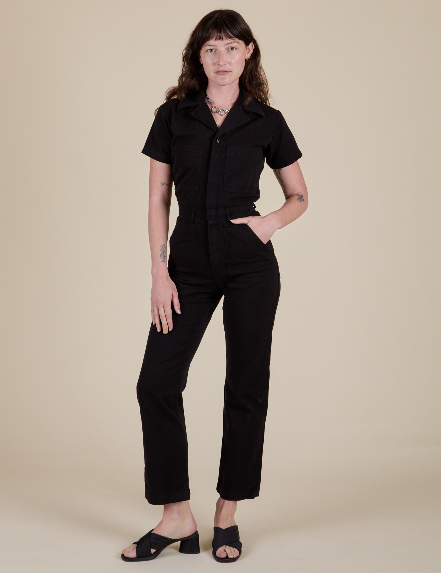 Short Sleeve Jumpsuit in Basic Black on Alex