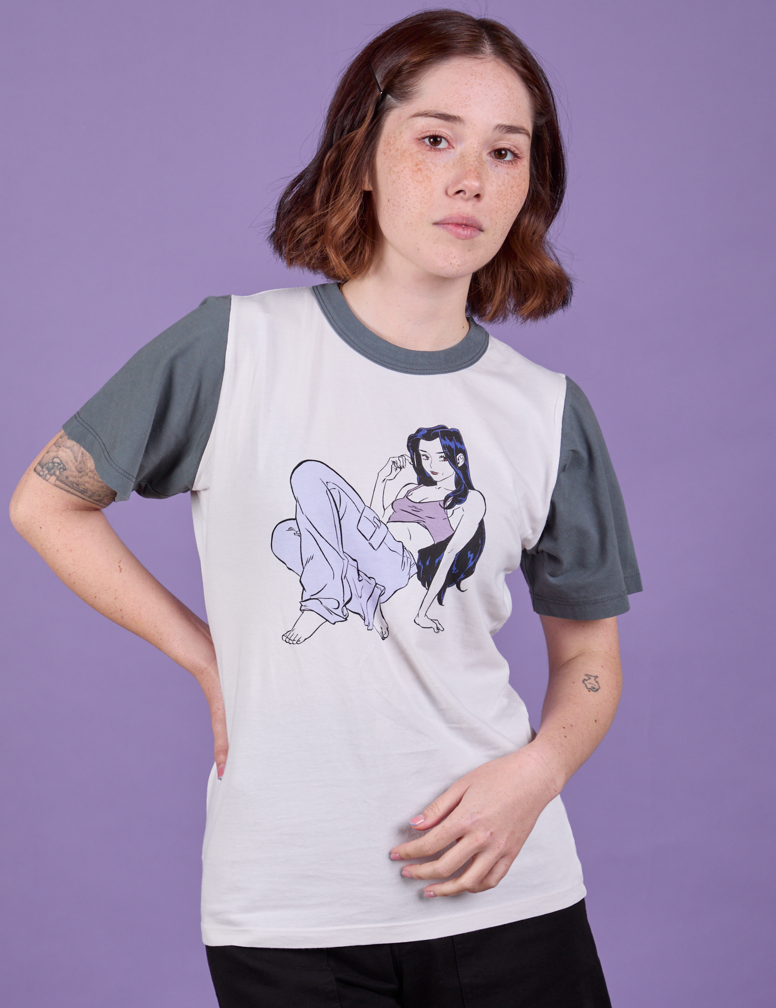 Hana is 5'3" and wearing P Grey Cool Girl Tee