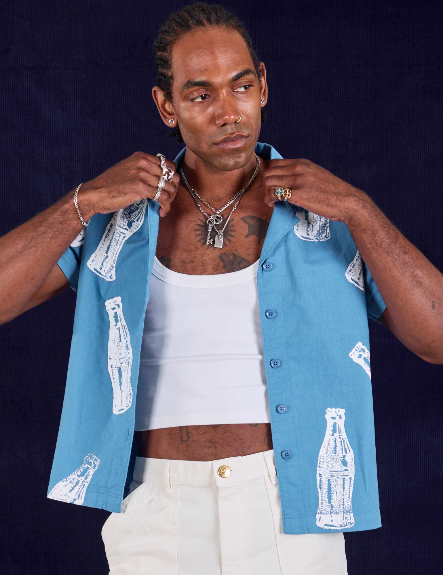 Soda Bottle Pantry Button-Up in Greek Blue on Jerrod