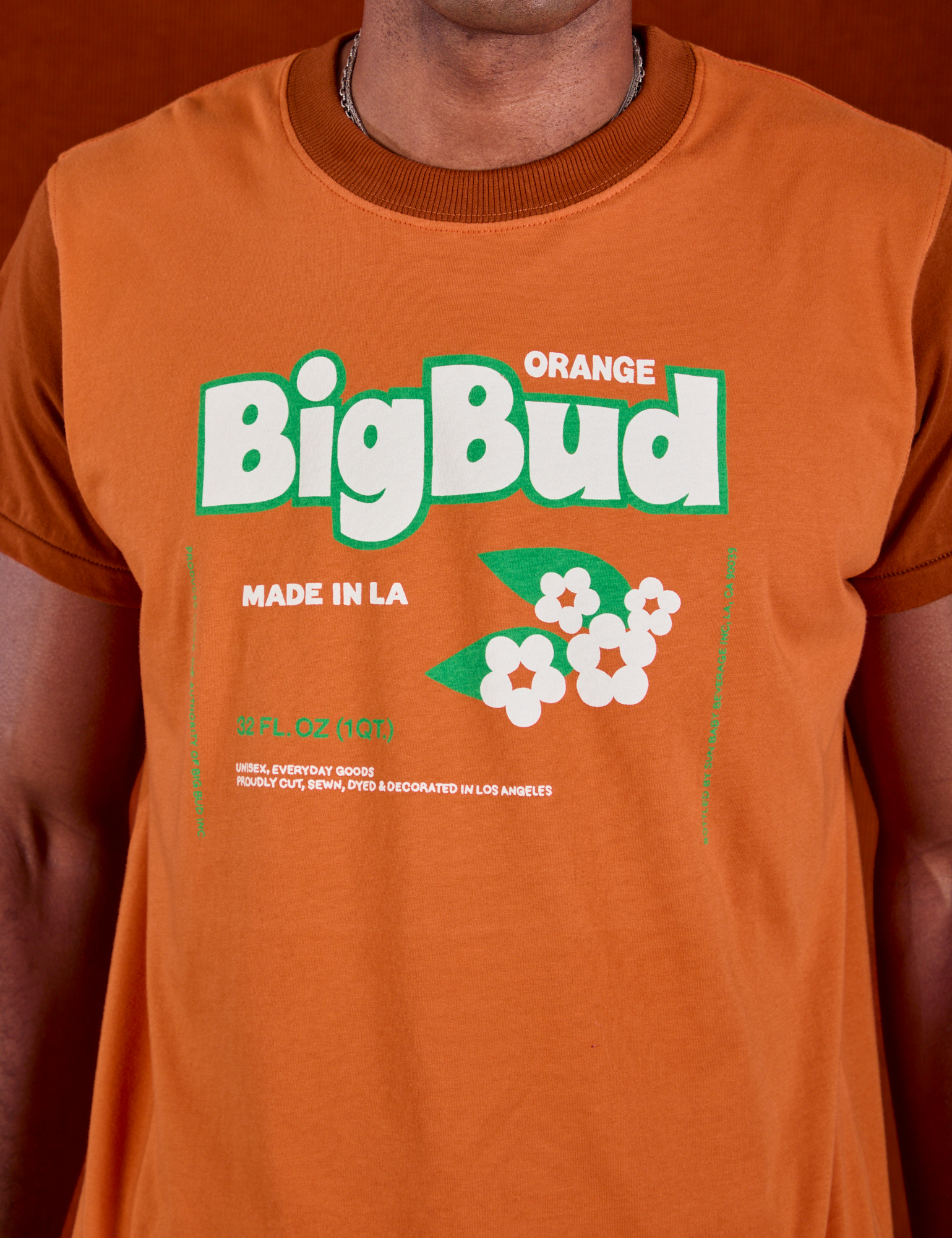 Vintage Tee in Orange Soda front close up on Jerrod