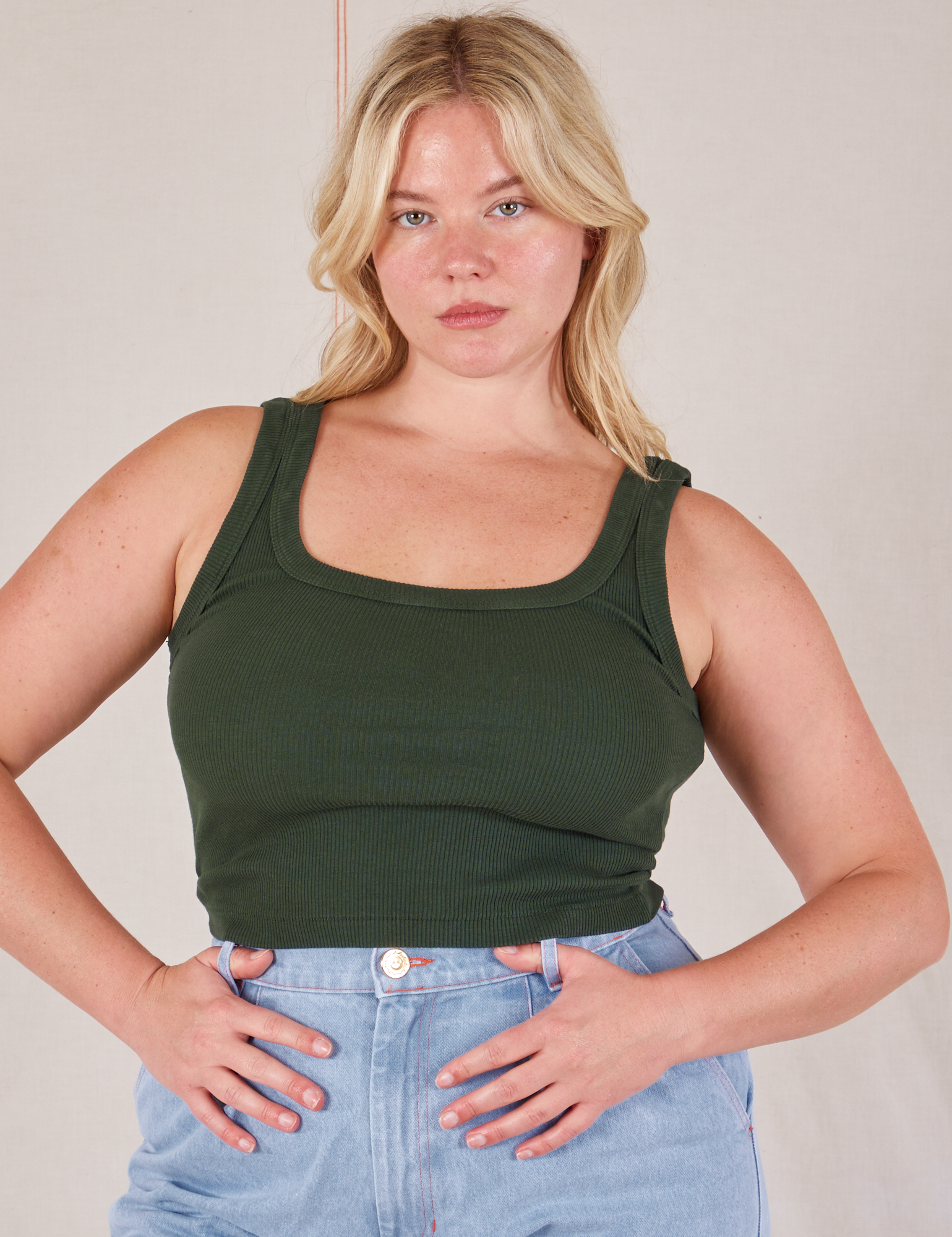 Lish is wearing Square Neck Tank in Swamp Green