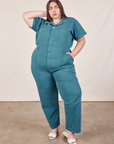 Marielena is wearing Short Sleeve Jumpsuit in Marine Blue