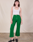 Western Pants in Forest Green and Cropped Tank in Vintage Tee Off-White on Alex