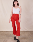 Western Pants in Mustang Red and Cropped Cami in Vintage Tee Off-White on Alex