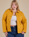 Denim Work Jacket in Mustard Yellow on Juliet